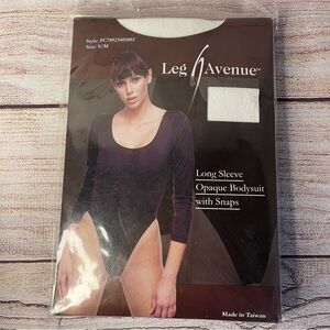 NEW Leg Avenue Opaque Long Sleeved Bodysuit with Snaps White Size S/M Small Med